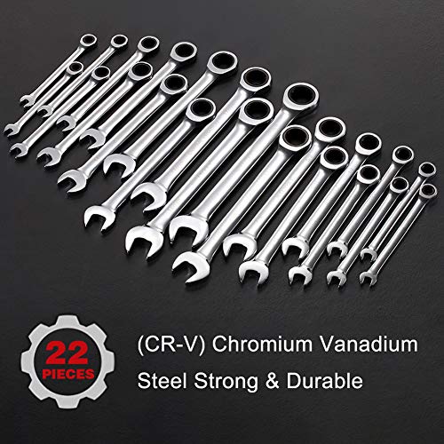 Image of BULLTOOLS 23-Piece Ratchet Wrenches Chrome Vanadium Steel Ratcheting Wrench Set with Metric and SAE 72-Tooth Box End and Open End Standard Wrench Set with Organizer Box