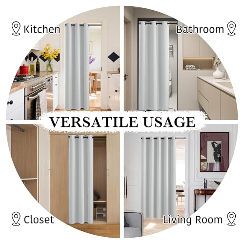 Image of RYB HOME White 100% Blackout Curtains for Bedroom, Wide Thermal Insulated Privacy Curtains for Sliding Glass Doors /Patio Door /Living Room /Open Closet, Room Divider Panel, W70 x L84, 1 Panel