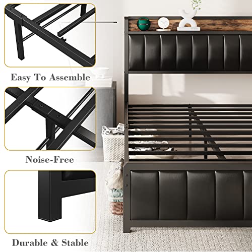 Anctor King Bed Frame With Storage Headboard & Footboard, Upholstered Platform Bed With Usb Ports & Outlets, Strong Steel Slats Support Mattress Foundation, No Box Spring Needed #TOP4