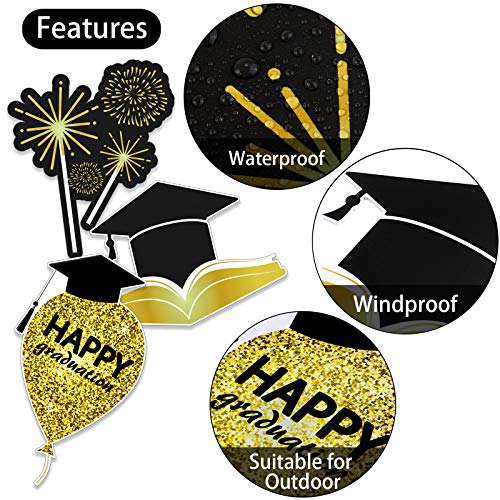 Ruodon Graduation Yard Sign Decorations 2023 Congrats Grad Yard Signs Graduation Yard Lawn Graduation Waterproof Decorations With Stakes For Graduation Party Favors Supplies, Black Gold #TOP2
