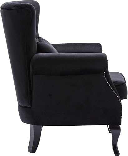 Miniatura 9 de Kmax Silla de club de terciopelo con diseño de trono copetudo de mediados de siglo, asiento acolchado, patas de madera, para el hogar, club, Tela