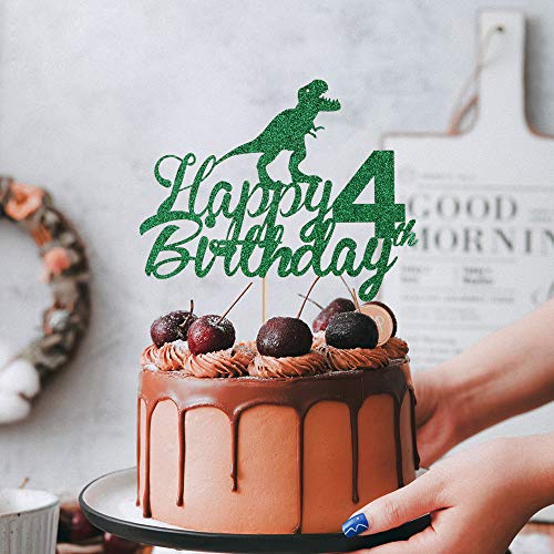 Anxdh Dinosaur Cake Topper 4Rd Birthday, Sparkling Happy 4Rd Birthday Dinosaur Cake Topper 4 Years Old Boys And Children Roaring Jurassic Park Dinosaur Theme Birthday Party Supplies Decoration #TOP3