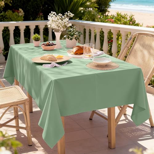 Image of Oigco Sage Green Tablecloth - 3 Pack 54 inch x 108 inch Rectangle Disposable Sage Green Table Cloth, Waterproof Plastic Table Cover for Party, Wedding, Holiday & Gathering Use