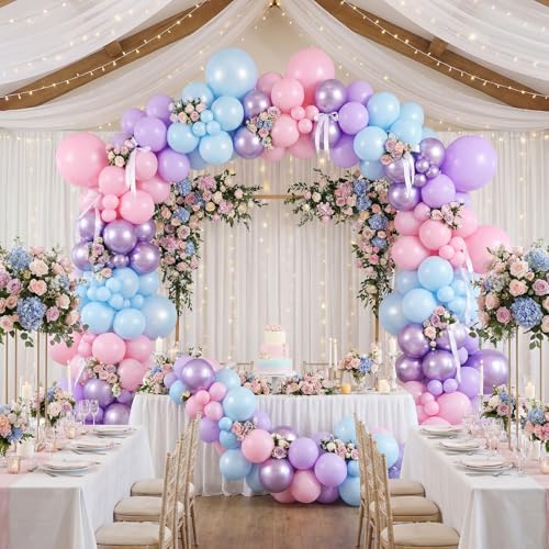 Image of RUBFAC Pink Purple Blue Balloons, Iridescent Party Balloons, 12 Inch Pastel Birthday Balloon for Girls Snowflake Princess Birthday Baby Shower Party Decoration