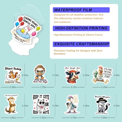 Image of Fun Animal Stickers with Witty Phrase 200 Pcs Playful Animals Sticker Pack, Waterproof Vinyl Stickers for Water Bottles Laptop Scrapbooking Journal Scooter Luggage Skateboard Tumbler Cup Notebook etc