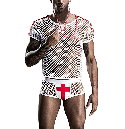 Ensemble de Cosplay Sexy pour Hommes Lingerie pour Hommes Voir à Travers la Tenue de Costume pour Le Sexe sous-vêtements de discothèque à Lacets 4 pièces