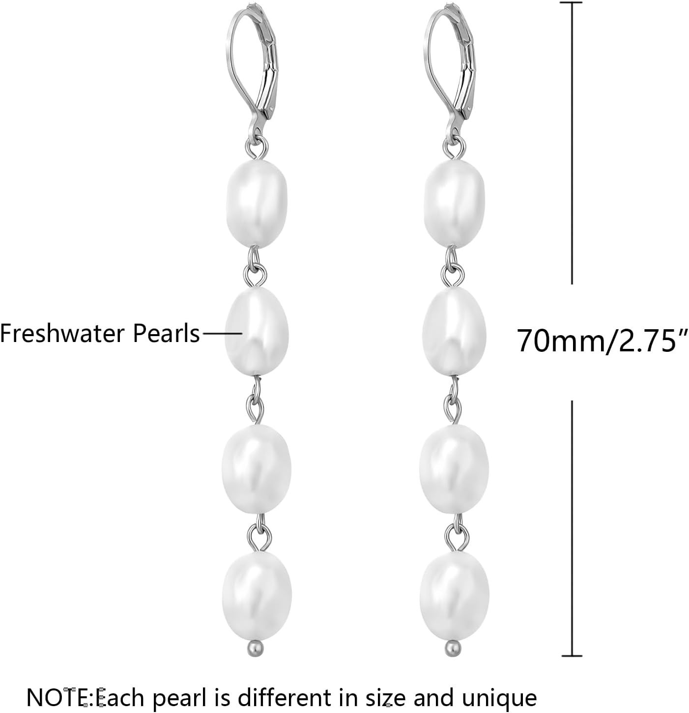 Pearl Earrings 14k Gold Plated Long Earrings Dangle Drop for Brides - Image 6