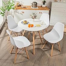 Tangkula Round Dining Table Set for 4, Modern Circle Kitchen Table & 4 Chairs with Ergonomic Seats and Solid Wood Legs, 5-Piece Dining Room Set for Small Spaces, Kitchen, Living Room