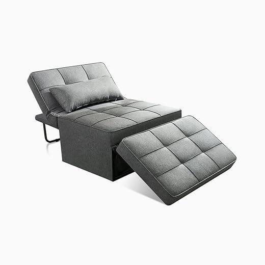 Vonanda Schlafsofa, umwandelbarer Stuhl, 4-in-1, multifunktional, zusammenklappbar, Ottomane, modern, atmungsaktiv, Leinen, Gästebett mit verstellbarem Schlafplatz für kleine Zimmer, Wohnung,