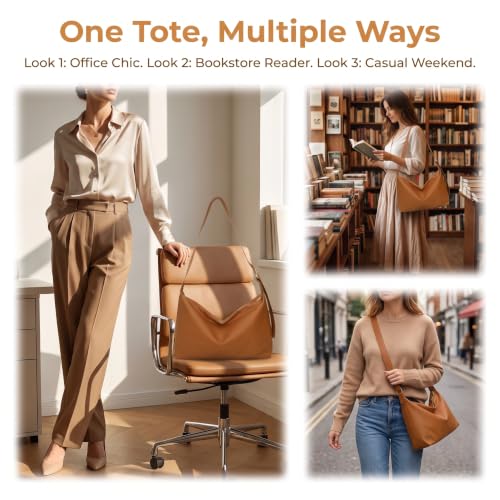 Bolso Tote espacioso marrón de cuero PU para mujer miniatura 6