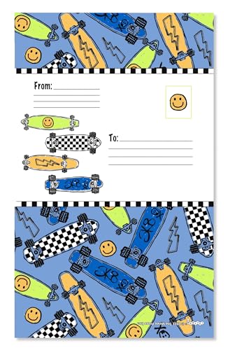 Image of iscream Fold and Send Boys Stationery Note Cards with Seals - Sk8-Board | 8 Pack, Fun Print, Large Format 8.7 inch x 5.4 inch Cards, Sturdy Lenticular Picture Changing Stickers, Summer Camp Ready