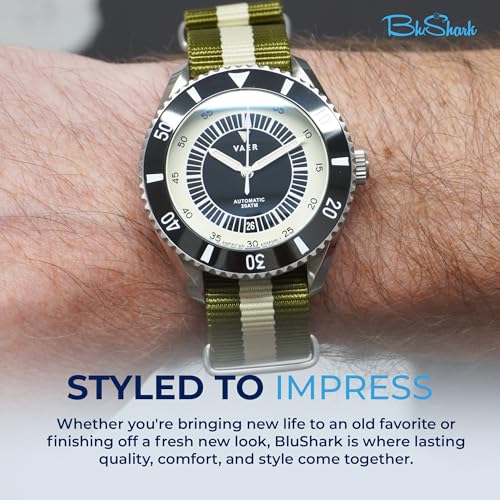 Image of BluShark - Original Collection Military-Style Waterproof Watch Strap, Fits All Timepiece Brands, Durable Nylon Wristwatch Accessories with Stainless Steel Buckle - 18mm, 20mm, 22mm & 24mm Watch Bands