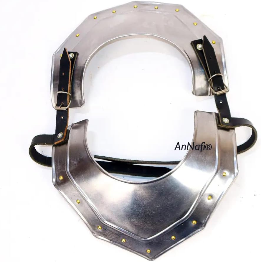 AnNafi® Renaissance Knigt Armor Gorget Neckplate | Steel Dark Warrior Armory Neck Plate | Wearable Medieval Kinght Armor Templar Crusader Larp Cosplay Costume for Men. Medieval Decor Historical Gift