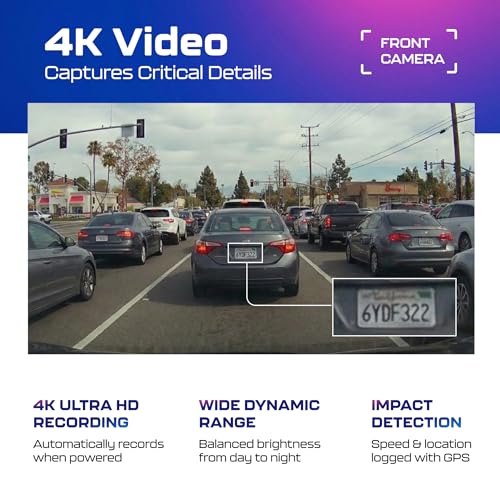 Image of AZDOME M550 Pro5G WiFi 3Channel Dash Cam for Car Built-in GPS, 4K+1080P Dual Dashcam for Front and Rear 1440P+1080P, 512GB, 3.19 inch IPS Screen, IR Night Vision, 24H Parking Mode - Car Accessories