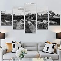 SIGNWIN 5 Panel Canvas Wall Art Animals Black and White Dramatic Duotone Modern Artwork for Home Decorations Ready to Hang - 60