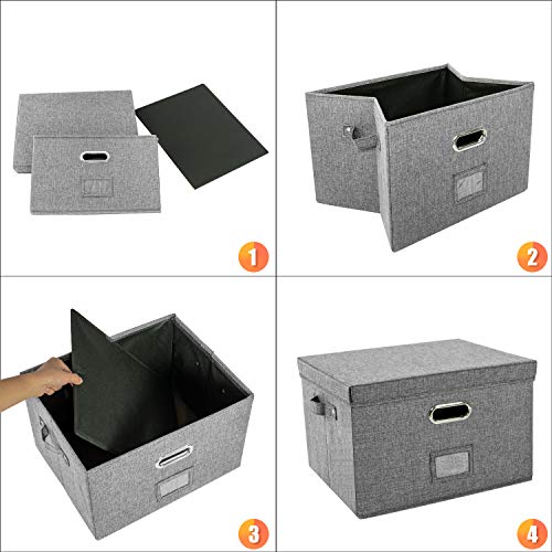 JSungo 2 Pack File Organizer Box Office Document Storage with Lid, Collapsible Linen Hanging Filing Organization, Home Portable Storage with Handle, Letter Size Legal Folder, Grey - Thumbnail 6