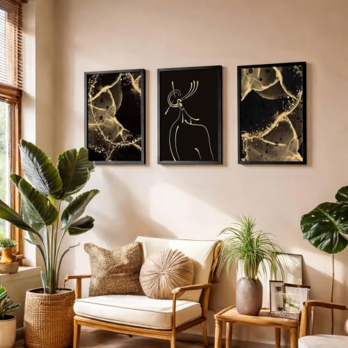 Image of NoWorries Wood Gold Marble Modern Art Wall Paintings For Living Room /Wall Hangings For Home Decor (Theme-Minimal) Multicolor Frame Set of 3 (Art-17, 10x13inch)