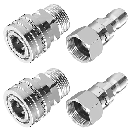 RIDGE WASHER Pressure Washer Swivel Adapter Stainless Steel M22 14mm to 3/8 Quick Connect Stainless Quick Disconnect for Pressure Washer Hose 5000 PSI 4 Pack