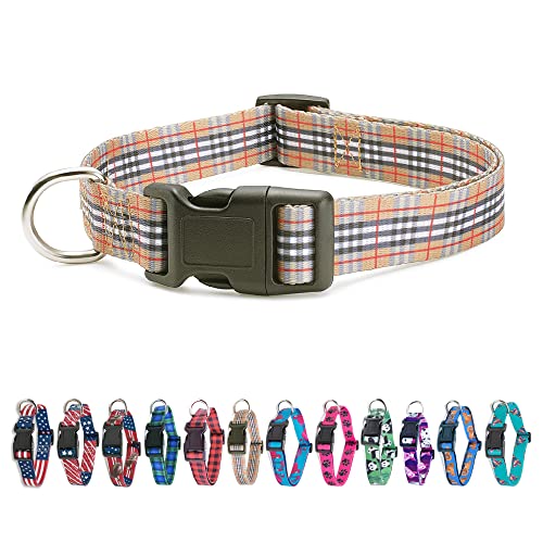 Red Brown Tattersall Plaid Dog Collar (Tattersall, Large)
