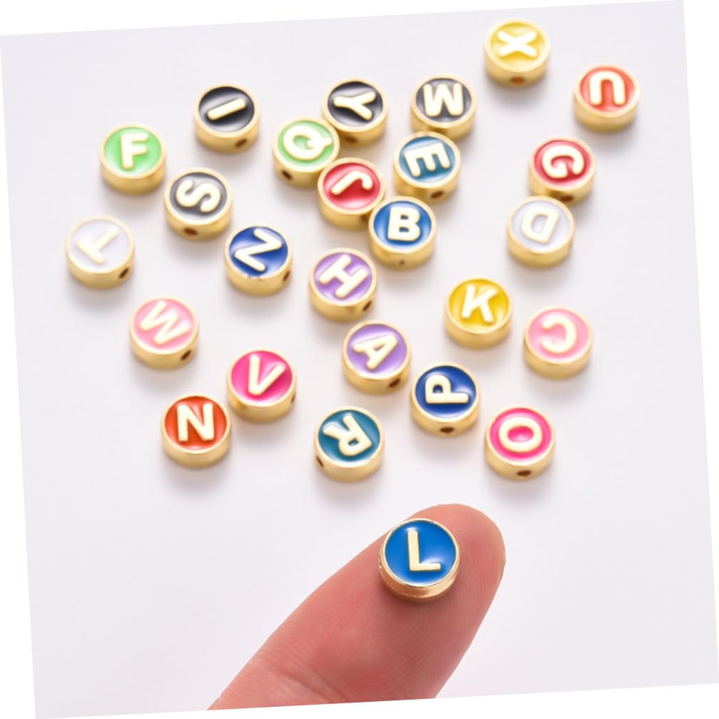 NUOBESTY 4 Sets Handgefertigte Alphabet-perlen Aus Legierung Runde Perlen Für Armband Bastelbedarf 26 Stück X 4