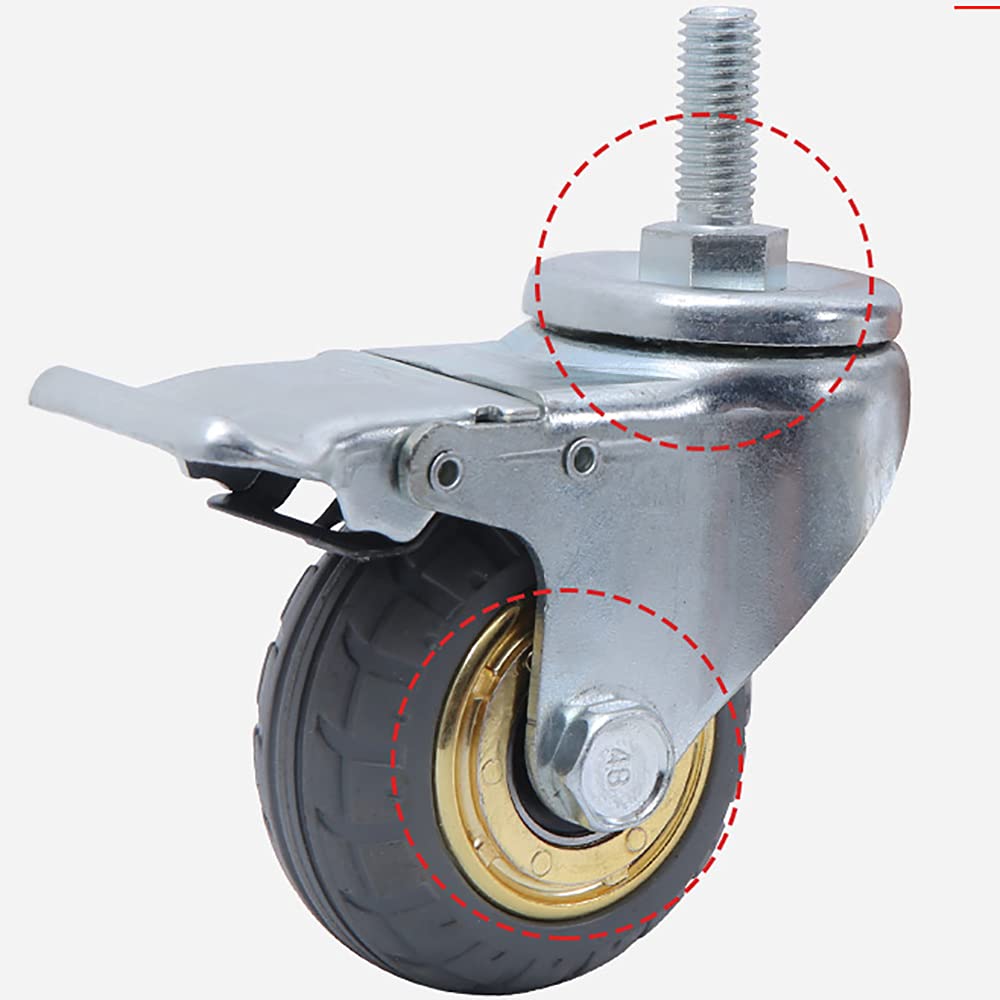 Wytrzymałe 3-calowe obrotowe gumowe kółka samonastawne z hamulcem w zestawie 4 sztuki do wózków(3inch With Brake)
