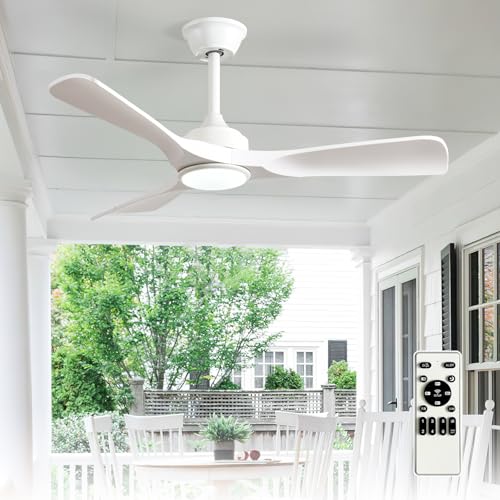 Image of Depuley 42-Inch Ceiling Fan with Light: White 3 Blade Outdoor Fans for Patios - Dimmable Indoor Ceiling Fan with Remote Control Fandelier for Bedroom Ultra Quiet DC Motor Reversible 6 Speed