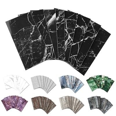 URCOLOR 32-Piece Peel and Stick Backsplash Wall Tile, 4"x 8" PVC Glossy Black Marble Stick on Subway Tiles for Kitchen, Bathroom, Laundry Room, Camper, Fireplace