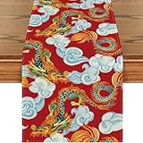 Chino para dragón feliz para la cocina y el hogar con 13 x 72 pulgadas y tamaño adecuado que mide 13 x 72 pulgadas, proporcionando una deliciosa experiencia gastronómica (camino de mesa C)
