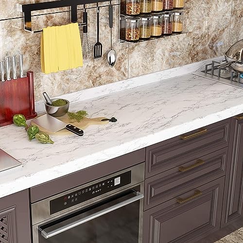 Image of WISDOM Marble Wall Sticker Wallpaper Decorative Home /Furnituer /Cabinets Marble Vinyl Wallpaper (24x96 Inch /2pcs, White Grey Matte)