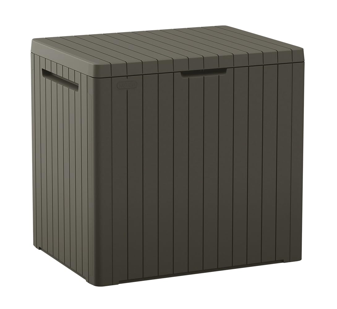 Boîte de rangement d'extérieur en résine taupe 100L Keter City avec couvercle plat
