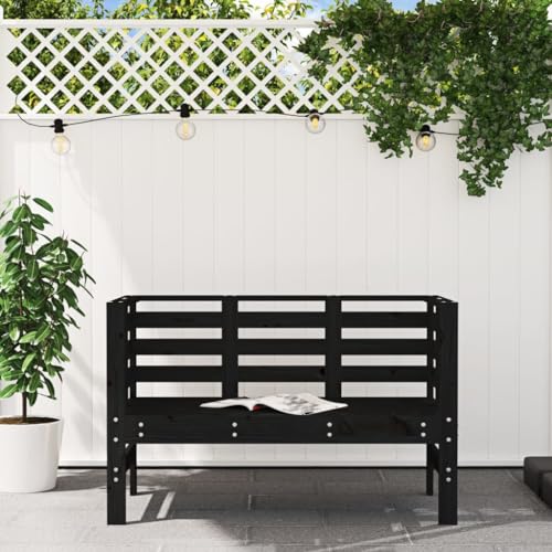 Banco de jardín negro 111,5 cm de madera de pino con respaldo 4