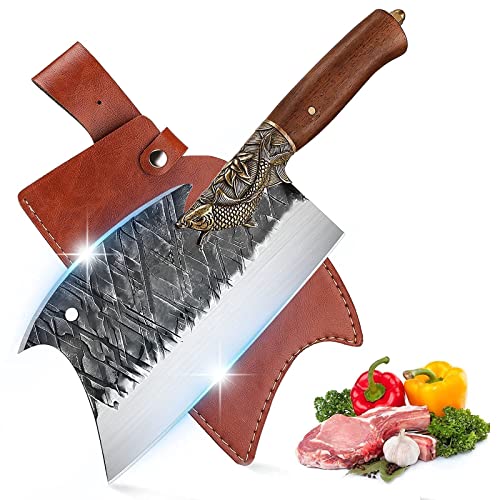 Meat Cleaver, Double Blades Bone Cutting Chopping Cleaver, High Carbon Steel Meat Cleaver, Heavy Duty Butcher Cleaver With Sheath Gift Box For Kitchen Restaurant Christmas Day, Xmas, New Year #TOP1