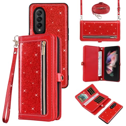 Housse Galaxy Z Fold 3 5G anti-chute Asuwish avec bandoulière et portefeuille zippé