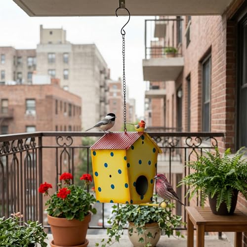 Image of Kraftskala Metal Bird House Nest for Outdoor Garden Hanging Decor | Weather Resistant Bird Nest Box with Hook Chain for Sparrow Budgies Finches Love Birds | Home Balcony Showpiece