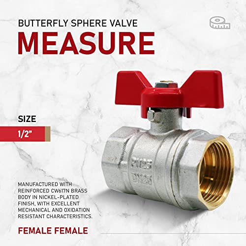 DOJA Barcelona | Kugelhahn | Wasserabsperrhahn 1/2 Rot | PN-25 Innengewinde-Innengewinde | in Messing | Kugelhähne mit Flügelgriff für Toilette komplett, Wasser mit Gas, Sanitärschläuche