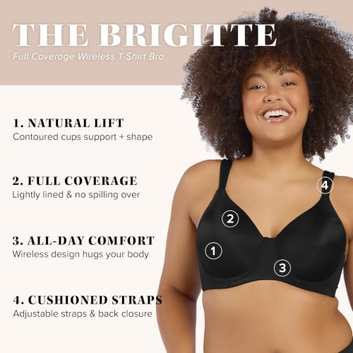 Image of Leading Lady, Brigitte Full Coverage, Wireless, Padded T-Shirt Bra, Ballet Back, Side & Back Smoothing, Wide Straps, 36A-54G