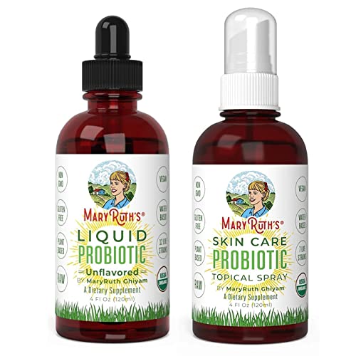 Liquid Probiotics & Organic Topical (Skin) Probiotic Spray Bundle by MaryRuth’s | Immune Support | Assists Digestion | Skin Care Supplement.