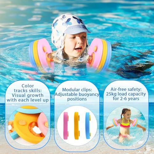 6 Stück Schwimmscheiben Kinder 3-6 Jahre, Schwimmflügel Kinder Schwimmhilfe EVA-Schaum Schwimmscheiben Ohne Aufblasen, Schwimmarmbänder für das Kind zum Schwimmen Lernen für Jungen Mädchen