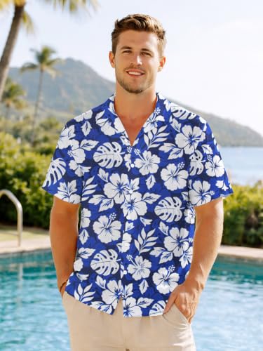 Image of Yoimira Hawaiian Shirts for Men, Print Mens Casual Short Sleeve Button Down Shirts Floral Aloha Beach Shirt