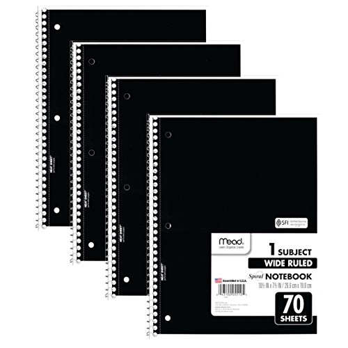 Cahier à spirales grand format Mead 1 sujet papier ligné large carnet noir écriture lot de 4