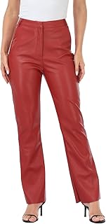 Women's Faux Leather Pants High Waisted Straight Leg Trousers with Pockets