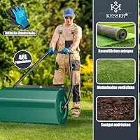 KESSER® Rasenwalze Metall befüllbar mit Wasser oder Sand mit 48 Liter Füllvolumen & 60cm breit | Gartenwalze inklusive Handschuhe | Handwalze Rasenroller Ackerwalze Walze in Grün – Ansicht 6