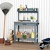 Outdoor Potting Bench Table with Metal Tabletop Planting Table Potting Work Station with Storage Drawer and Removable Shelf Rack Garden Potting Table for Outdoors
