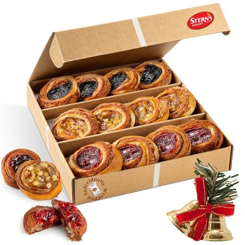 Fruit Danish Pastries | Christmas Holiday Corporate Food Gifts in Gift box |12 Individually Wrapped ASSORTED Fruit Filled Cinnamon Buns | Halloween, Thanksgiving-Stern’s Bakery