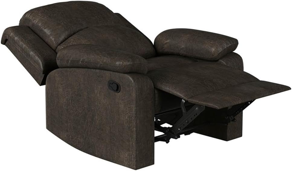 Pemberly Row Modern Recliner, Dark Brown Faux Leather Upholstery, Solid Hardwood Frame, High-Density Foam, Plush Arms and Cushions, Manual Recliner for Living Room Comfort