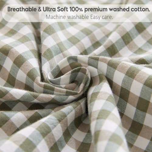 2 Pack Sage Green Euro Sham Covers - 26x26 inches Washed Cotton Ruffle Pillow Cases, Farmhouse Gingham Ruffled Pillow Covers for Bedroom, Living Room (Sage Green/White Plaid, 26x26 inches)