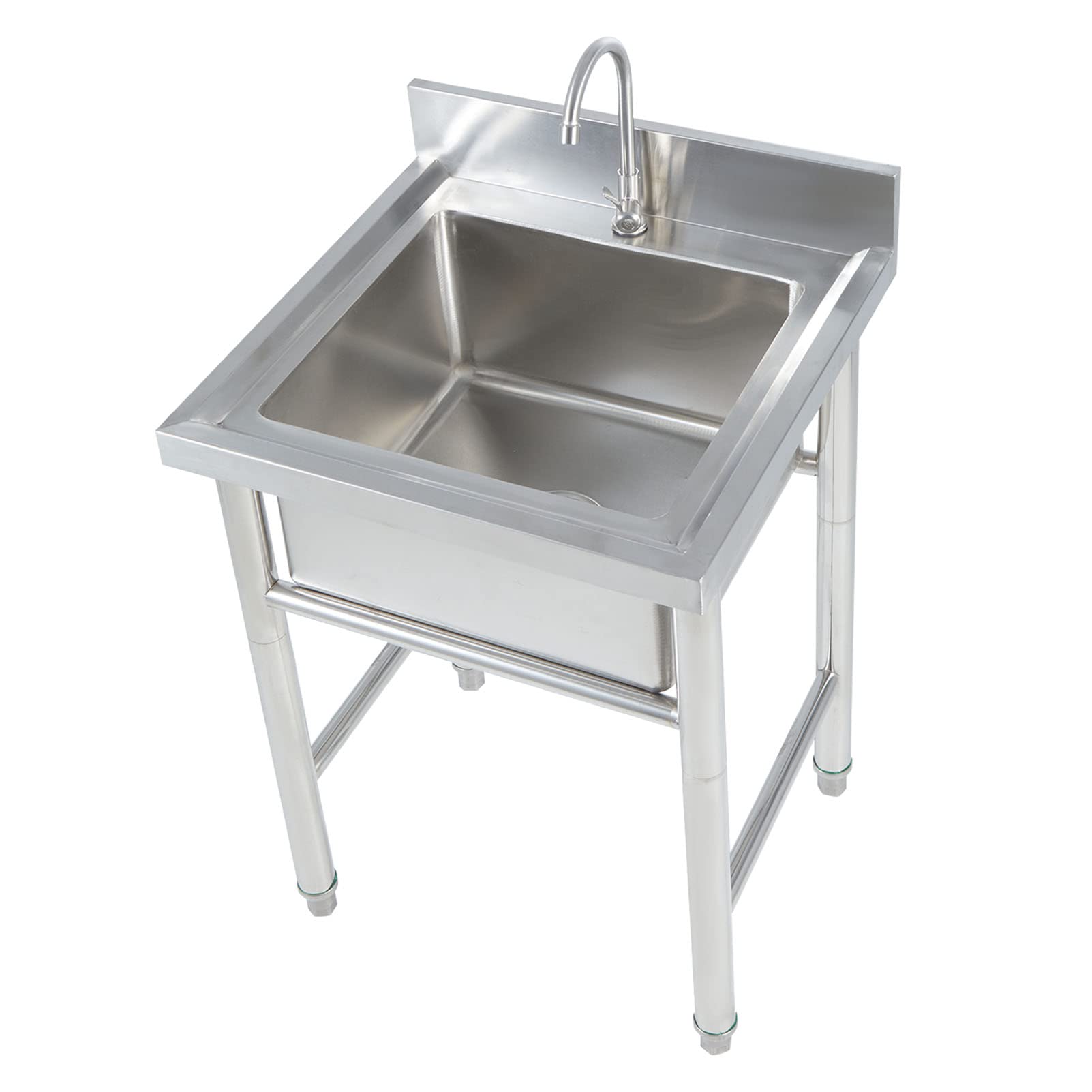 ZQFHSX 304 Stainless Steel Prep & Utility Sink with Faucet - 1 Compartment Commercial Kitchen Tub (Restaurant, Kitchen, Laundry, Garage)