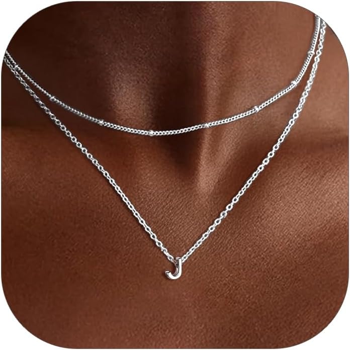 ChicSilver Layering Necklaces For Women, Hypoallergenic 925 Sterling Silver Initial Necklace, Personalized Letter J Pendant Necklace With Adjustable Chain