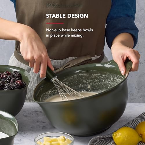 Image of KitchenAid Universal Nesting Plastic Mixing Bowls, Set of 3, 2.5 quart, 3.5 quart, 4.5 quart, Evergreen
