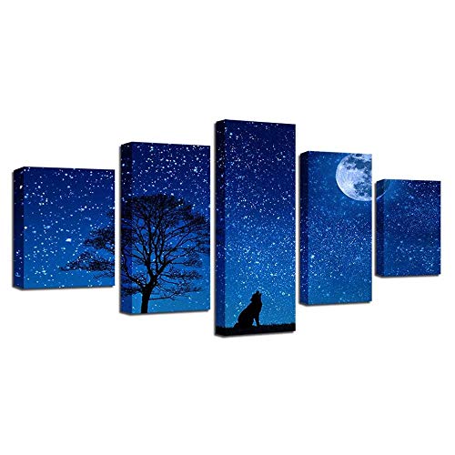 Tableau loup et arbre de lune pour habiller un grand mur vide sans effort de pose